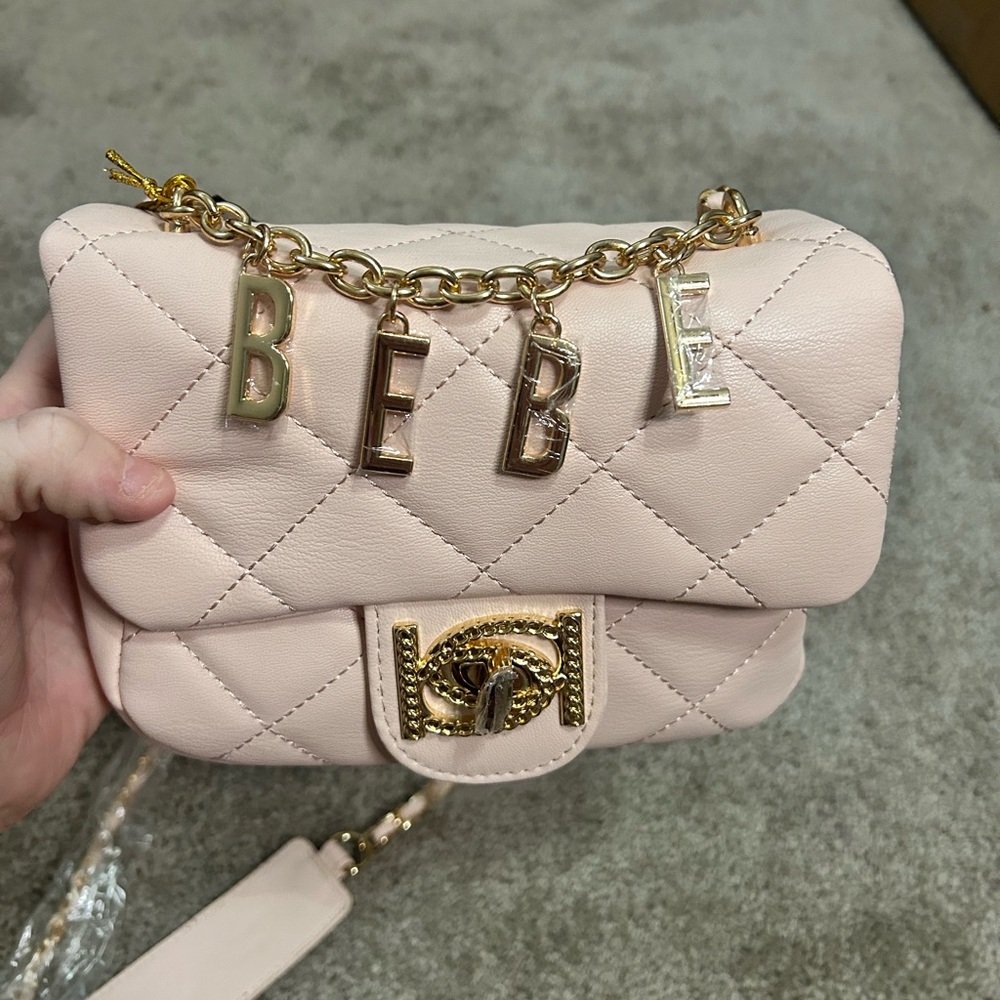 Bebe Blush Quilted Mini Bag with Gold Accents